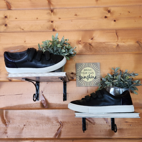 Tory Burch Triple Strap Colorblock Sneakers Leather Black Metallic Shoe Sz 9.5 M - Picture 1 of 14